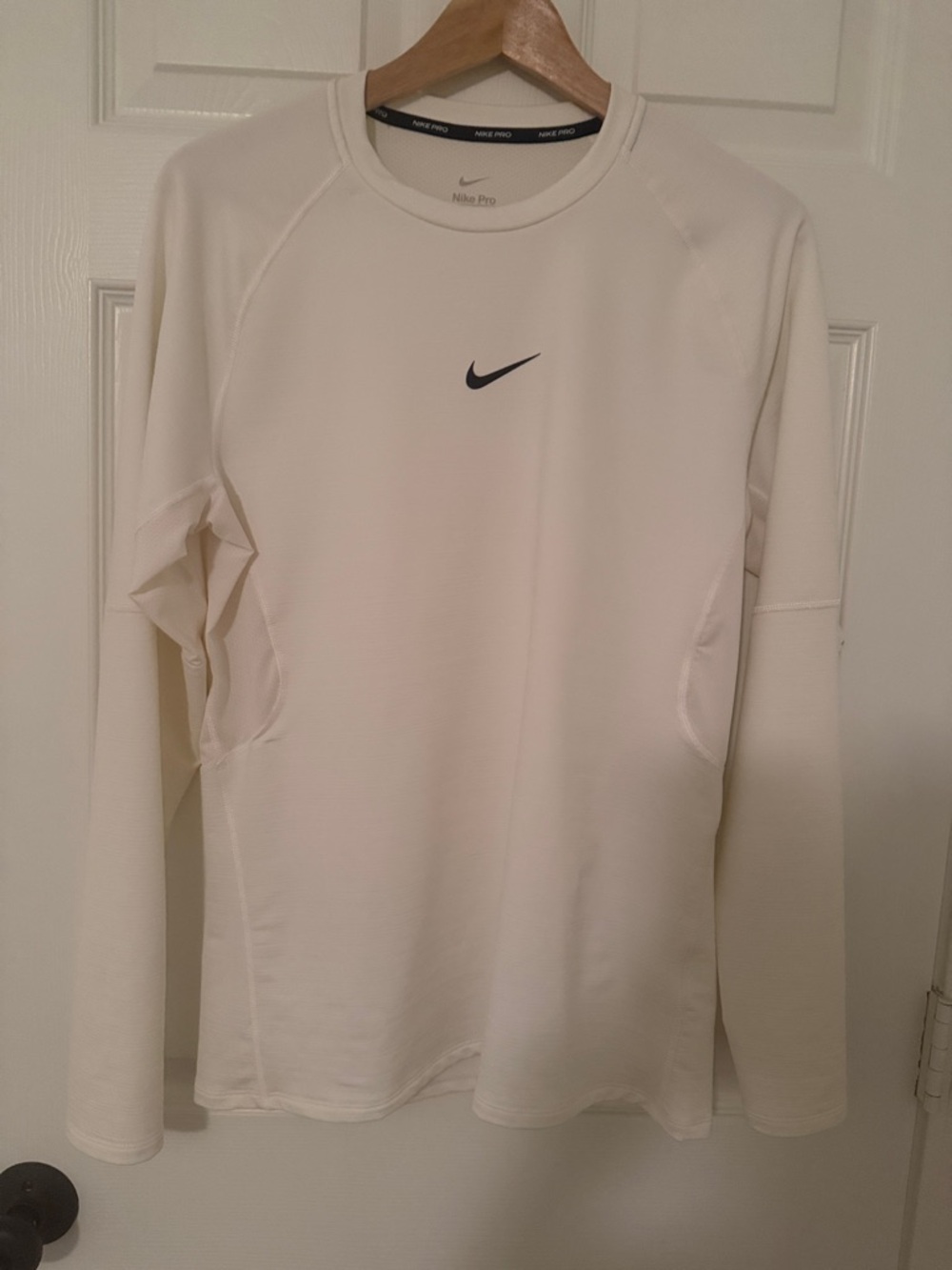 Nike White Long Sleeve Crew with Black Swoosh